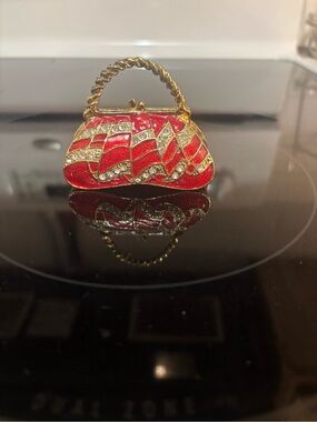 Red Enamel Crystal Accent Mini Purse Triket or Pill Box